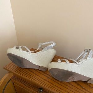 Silver studded wedge heel ankle wrap size 12 shoe